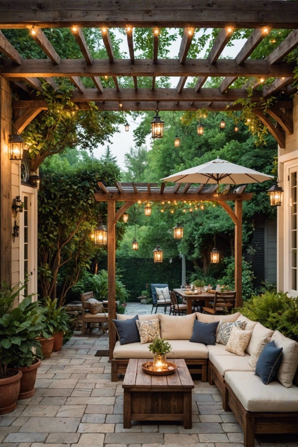 Exotic patio and built-in stone outdoor kitchen grill