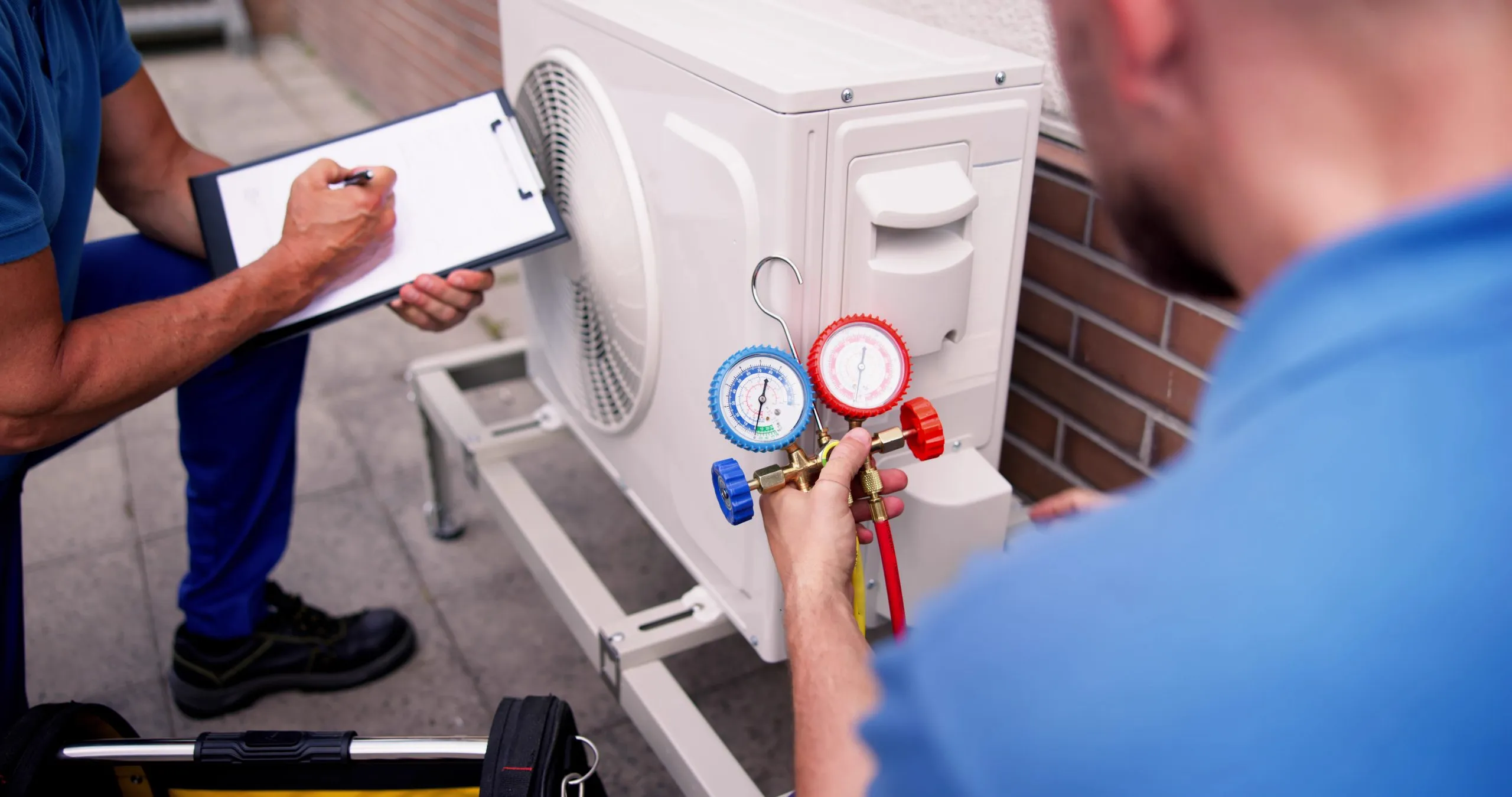HVAC maintenance tune-up on outdoor unit