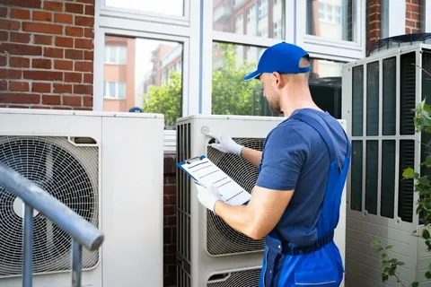 Air conditioning condenser units outside a home